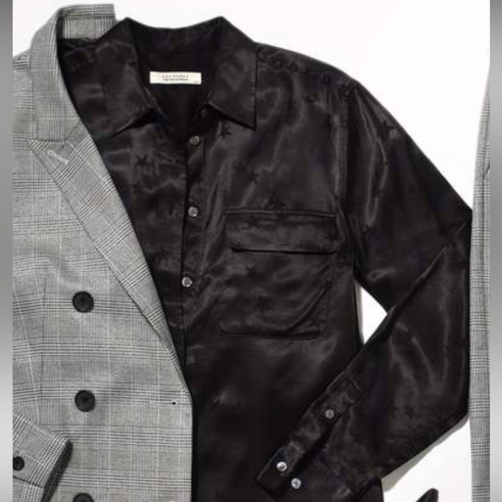 Equipment X Tabitha Simmons Black Star Dress Satin Button Down Shirt Size Medium - Picture 2 of 13